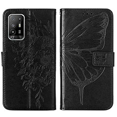 Leather Case Stands Butterfly Flip Cover Holder Y01B for Oppo Reno5 Z 5G Black