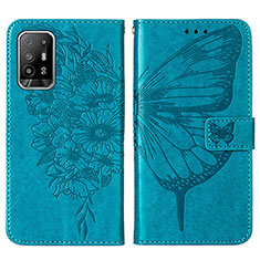 Leather Case Stands Butterfly Flip Cover Holder Y01B for Oppo Reno5 Z 5G Blue
