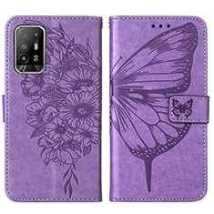 Leather Case Stands Butterfly Flip Cover Holder Y01B for Oppo Reno5 Z 5G Clove Purple