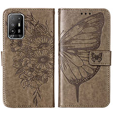 Leather Case Stands Butterfly Flip Cover Holder Y01B for Oppo Reno5 Z 5G Gray