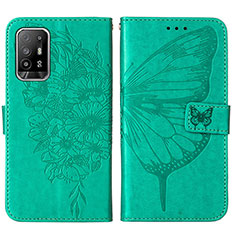 Leather Case Stands Butterfly Flip Cover Holder Y01B for Oppo Reno5 Z 5G Green