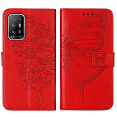 Leather Case Stands Butterfly Flip Cover Holder Y01B for Oppo Reno5 Z 5G Red