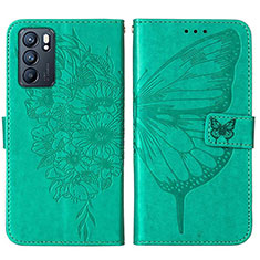 Leather Case Stands Butterfly Flip Cover Holder Y01B for Oppo Reno6 5G Green