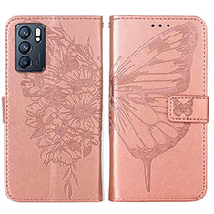 Leather Case Stands Butterfly Flip Cover Holder Y01B for Oppo Reno6 5G Rose Gold