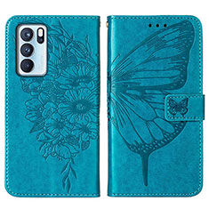 Leather Case Stands Butterfly Flip Cover Holder Y01B for Oppo Reno6 Pro 5G India Blue