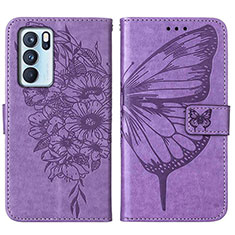 Leather Case Stands Butterfly Flip Cover Holder Y01B for Oppo Reno6 Pro 5G India Clove Purple