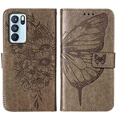 Leather Case Stands Butterfly Flip Cover Holder Y01B for Oppo Reno6 Pro 5G India Gray