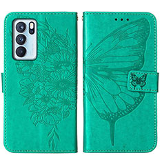 Leather Case Stands Butterfly Flip Cover Holder Y01B for Oppo Reno6 Pro 5G India Green