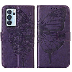 Leather Case Stands Butterfly Flip Cover Holder Y01B for Oppo Reno6 Pro 5G India Purple