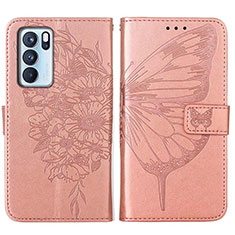 Leather Case Stands Butterfly Flip Cover Holder Y01B for Oppo Reno6 Pro 5G India Rose Gold