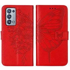 Leather Case Stands Butterfly Flip Cover Holder Y01B for Oppo Reno6 Pro 5G Red