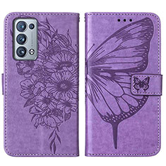 Leather Case Stands Butterfly Flip Cover Holder Y01B for Oppo Reno6 Pro+ Plus 5G Clove Purple