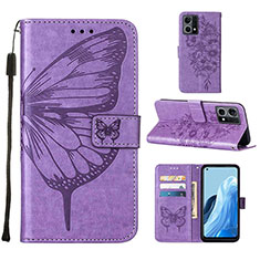 Leather Case Stands Butterfly Flip Cover Holder Y01B for Oppo Reno7 4G Clove Purple