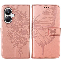 Leather Case Stands Butterfly Flip Cover Holder Y01B for Realme 10 Pro+ Plus 5G Rose Gold