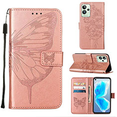 Leather Case Stands Butterfly Flip Cover Holder Y01B for Realme GT2 Pro 5G Rose Gold