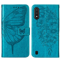 Leather Case Stands Butterfly Flip Cover Holder Y01B for Samsung Galaxy A01 SM-A015 Blue