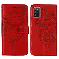 Leather Case Stands Butterfly Flip Cover Holder Y01B for Samsung Galaxy A02s Red