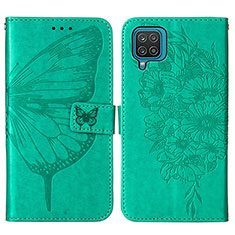 Leather Case Stands Butterfly Flip Cover Holder Y01B for Samsung Galaxy A12 Green