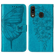 Leather Case Stands Butterfly Flip Cover Holder Y01B for Samsung Galaxy A20 Blue