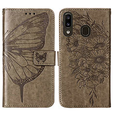 Leather Case Stands Butterfly Flip Cover Holder Y01B for Samsung Galaxy A20 Gray