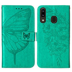 Leather Case Stands Butterfly Flip Cover Holder Y01B for Samsung Galaxy A20 Green