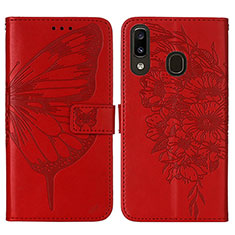 Leather Case Stands Butterfly Flip Cover Holder Y01B for Samsung Galaxy A20 Red