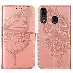 Leather Case Stands Butterfly Flip Cover Holder Y01B for Samsung Galaxy A20 Rose Gold