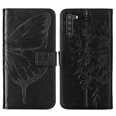 Leather Case Stands Butterfly Flip Cover Holder Y01B for Samsung Galaxy A21 Black