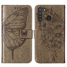 Leather Case Stands Butterfly Flip Cover Holder Y01B for Samsung Galaxy A21 Gray