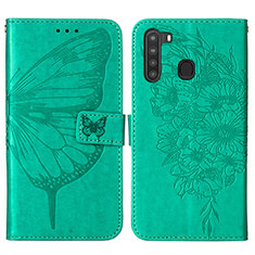 Leather Case Stands Butterfly Flip Cover Holder Y01B for Samsung Galaxy A21 Green
