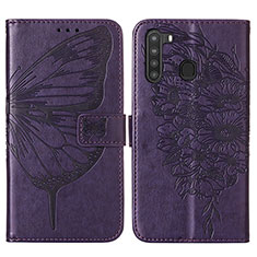 Leather Case Stands Butterfly Flip Cover Holder Y01B for Samsung Galaxy A21 Purple