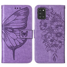 Leather Case Stands Butterfly Flip Cover Holder Y01B for Samsung Galaxy A21s Clove Purple