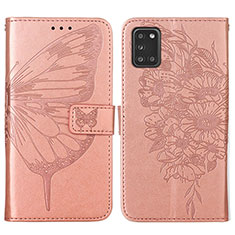 Leather Case Stands Butterfly Flip Cover Holder Y01B for Samsung Galaxy A21s Rose Gold