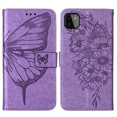 Leather Case Stands Butterfly Flip Cover Holder Y01B for Samsung Galaxy A22 5G Clove Purple