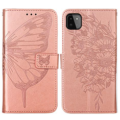 Leather Case Stands Butterfly Flip Cover Holder Y01B for Samsung Galaxy A22 5G Rose Gold