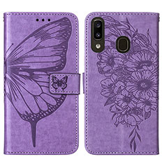Leather Case Stands Butterfly Flip Cover Holder Y01B for Samsung Galaxy A30 Clove Purple