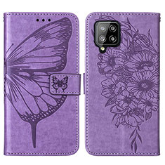 Leather Case Stands Butterfly Flip Cover Holder Y01B for Samsung Galaxy A42 5G Clove Purple