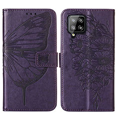 Leather Case Stands Butterfly Flip Cover Holder Y01B for Samsung Galaxy A42 5G Purple