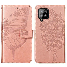 Leather Case Stands Butterfly Flip Cover Holder Y01B for Samsung Galaxy A42 5G Rose Gold
