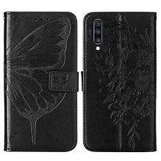 Leather Case Stands Butterfly Flip Cover Holder Y01B for Samsung Galaxy A50 Black
