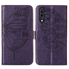 Leather Case Stands Butterfly Flip Cover Holder Y01B for Samsung Galaxy A50 Purple