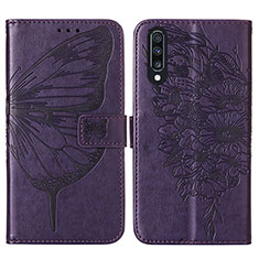 Leather Case Stands Butterfly Flip Cover Holder Y01B for Samsung Galaxy A50S Purple