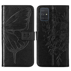 Leather Case Stands Butterfly Flip Cover Holder Y01B for Samsung Galaxy A51 4G Black