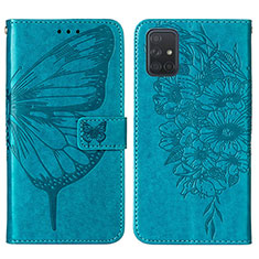 Leather Case Stands Butterfly Flip Cover Holder Y01B for Samsung Galaxy A51 4G Blue