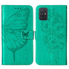 Leather Case Stands Butterfly Flip Cover Holder Y01B for Samsung Galaxy A51 4G Green
