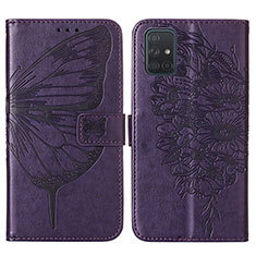 Leather Case Stands Butterfly Flip Cover Holder Y01B for Samsung Galaxy A51 4G Purple