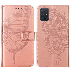 Leather Case Stands Butterfly Flip Cover Holder Y01B for Samsung Galaxy A51 4G Rose Gold
