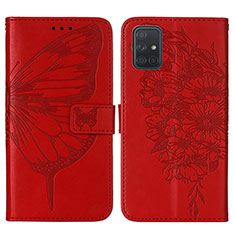 Leather Case Stands Butterfly Flip Cover Holder Y01B for Samsung Galaxy A51 5G Red