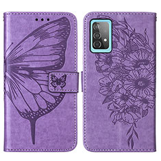 Leather Case Stands Butterfly Flip Cover Holder Y01B for Samsung Galaxy A52 5G Clove Purple