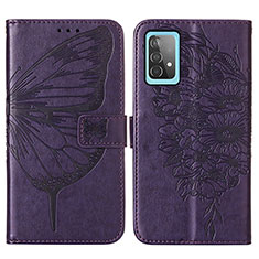Leather Case Stands Butterfly Flip Cover Holder Y01B for Samsung Galaxy A52 5G Purple
